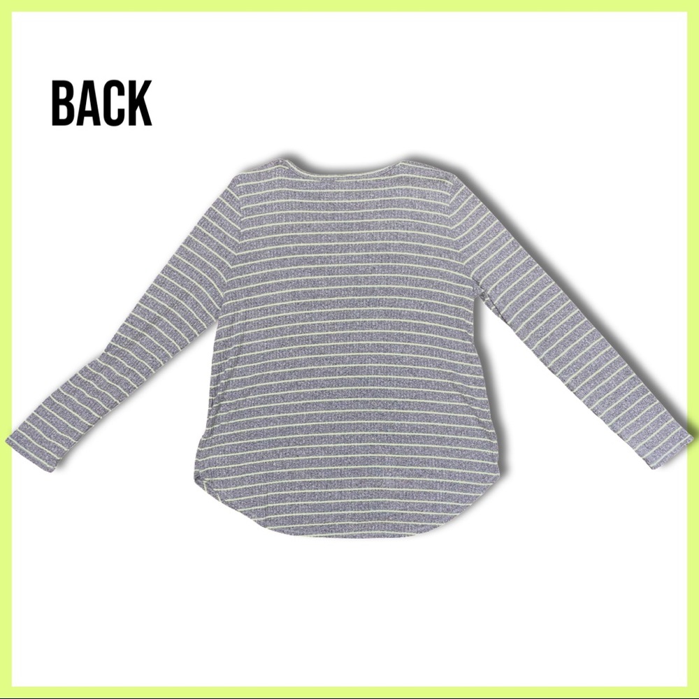 Flowy Soft Gray Long Sleeved Knit Neon Green Striped Shirt - Picture 4 of 7